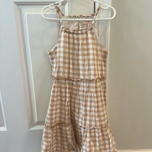 Kids Gingham Dress in Tan